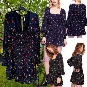 FREE PEOPLE Two Faces Printed Mini Dress, Black - Sz L